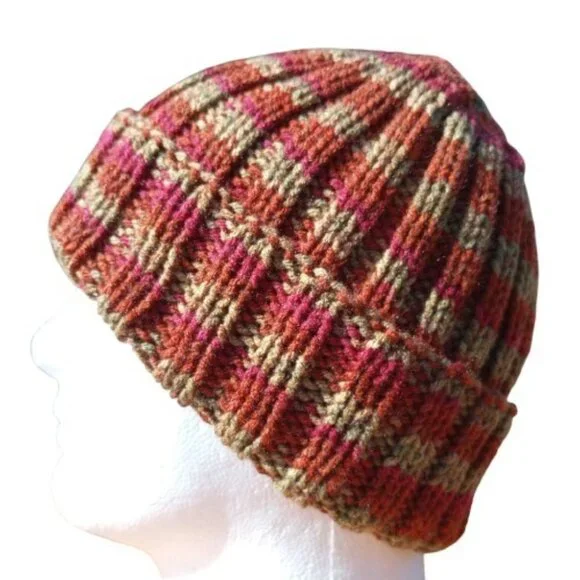 Mens Hipster Wide Cuff Beanie Hat Hand Knit Rib Acrylic Sailor Womens Autumn - Picture 1 of 11